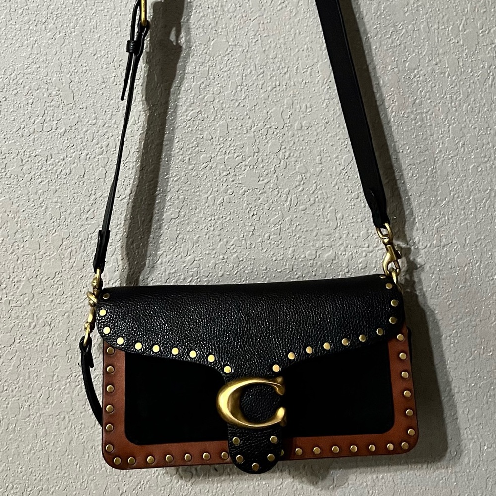 Coach Black and Brown Crossbody Bag with Gold Accents